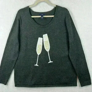 GAP Women’s Sweater Sz XL Gray Scoop Neck Cotton Cozy Party Holiday Evening